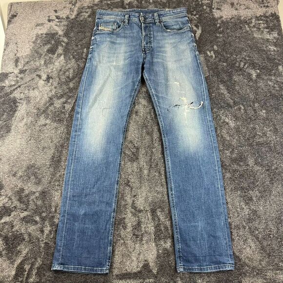 Diesel Larkee Button Fly Blue Denim Jeans Men's 29 (31X31.5) Straight Distressed - Picture 1 of 15